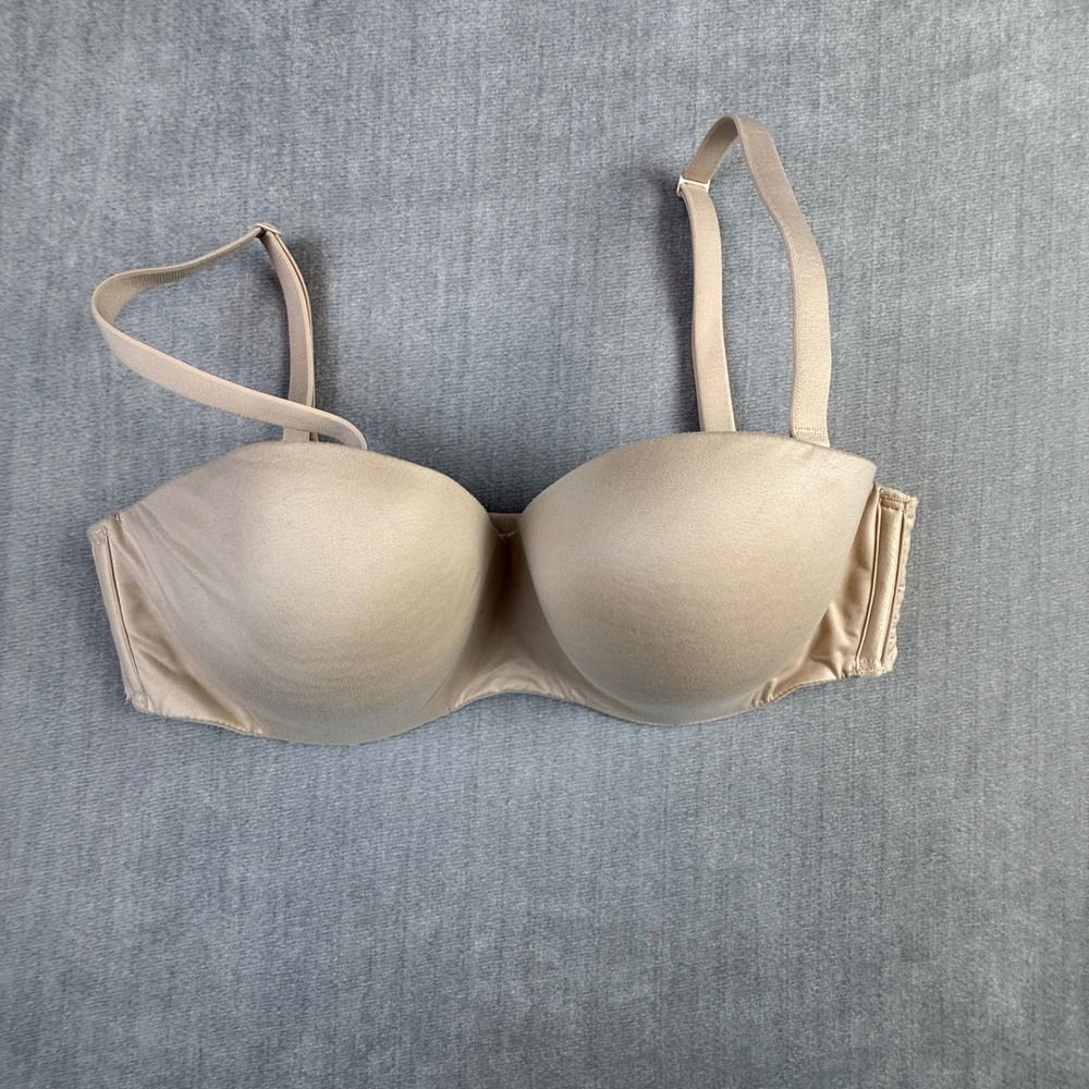Victorias Secret Strapless‎ Multi-Way Bra Beige Nude 34D Molded Cup Underwire